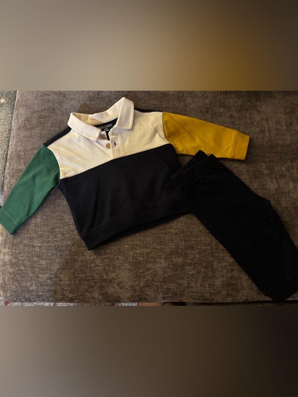 Colorblock Polo Sweatshirt for Kids - Green/Yellow/navy blue